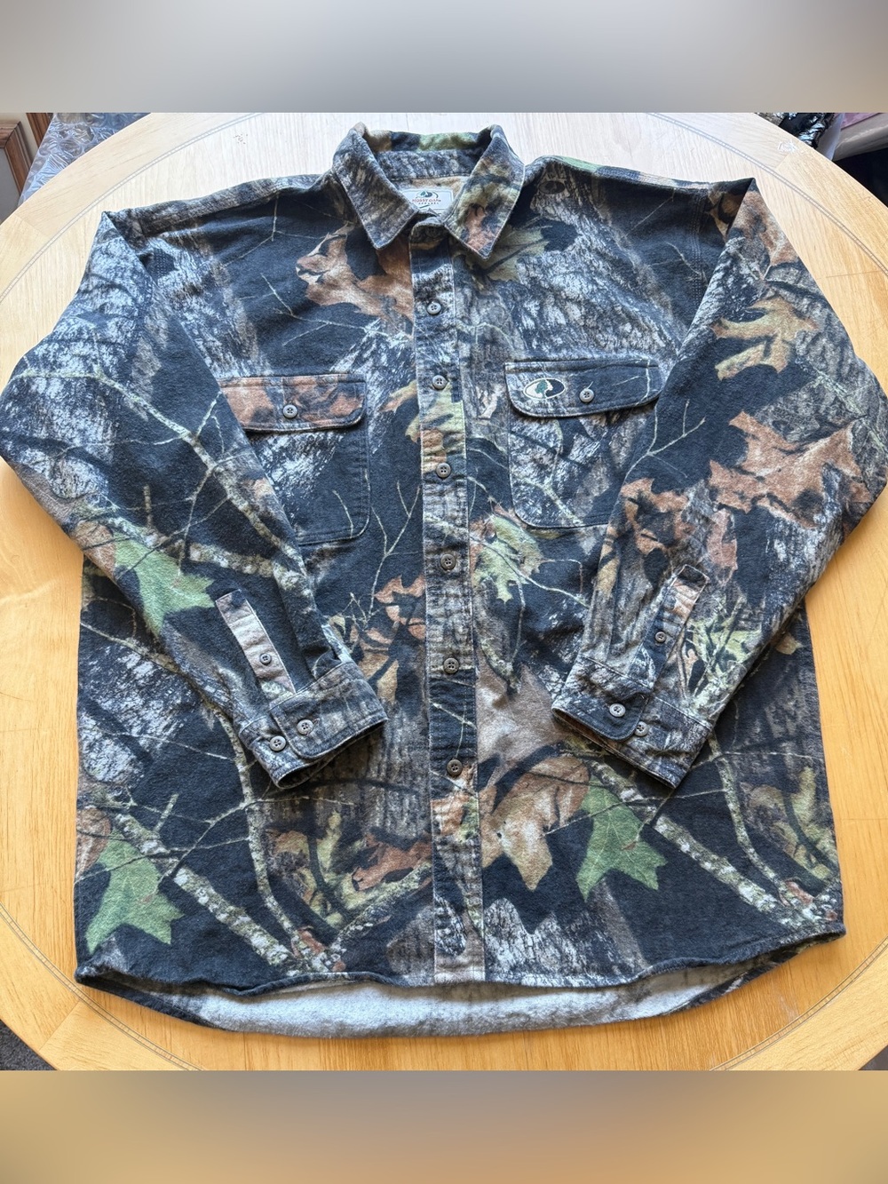 Mossy Oak Camo Button Up Hunting Shirt Men’s Large Heavyweight 100% Cotton